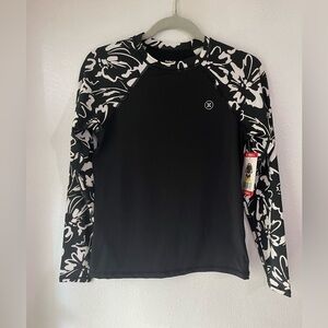 Hurley swim top tankini 50 UPF size SX black and white long sleeve